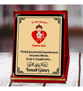 Hemşire Baskılı Plaket (5. Tasarım)  Kişiye Özel (Kırmızı)