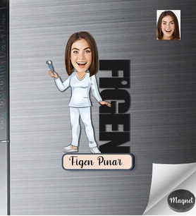 Kişiye Özel Doktor İsimli Kadın Ahşap Magnet -1