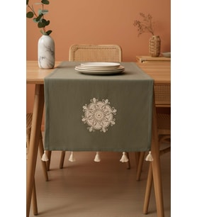 Haki Dantel Motifli Runner 50x130 cm