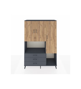 Hyperion Dolap 6 Raflı 3 Çekmeceli 3 Kapaklı 132x44x195 Antrasit-Çam/Antrasit