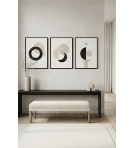 Modern Minimalist Geometrik Soyut 3’lü Ahşap Çerçeveli Tablo Seti