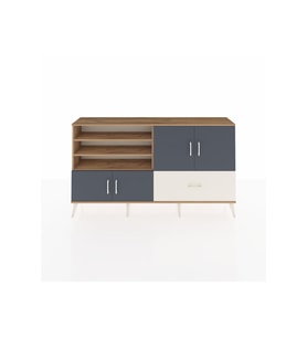 Arges Konsol 5 Raflı Tek Çekmeceli 4 Kapaklı 176x30x99 Çam-Antrasit/Aytaşı