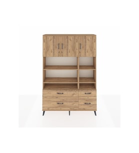 Arges Dolap 10 Raflı 4 Çekmeceli 3 Kapaklı 132x30x195 Çam-Çam/Çam