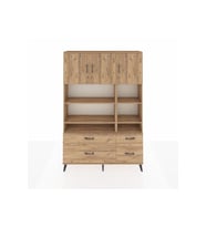Arges Dolap 10 Raflı 4 Çekmeceli 3 Kapaklı 132x30x195 Çam-Çam/Çam