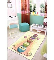 Sarı Kaymaz Tabanlı Yıkanabilir Baykuşlu Çocuk Halısı AR061