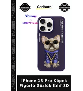 iPhone 13 Pro Köpek Figürlü Gözlük Kılıf 3D Estetik Koruma Tarz Aksesuar Zincir Detaylı