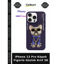 iPhone 13 Pro Köpek Figürlü Gözlük Kılıf 3D Estetik Koruma Tarz Aksesuar Zincir Detaylı