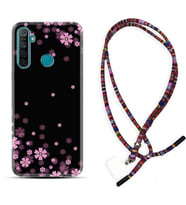 Realme 5i 5 Pro 6i 7 Pro 8 Kılıf Boyun Asklı Rasta Silikon Black flowers 1391