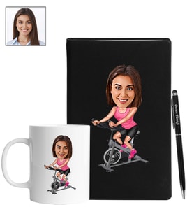 Kişiye Özel Sporcu Kadın Tasarımlı Karikatür Siyah Defter Kalem Kupa Seti 94