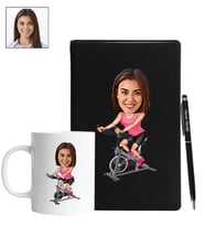 Kişiye Özel Sporcu Kadın Tasarımlı Karikatür Siyah Defter Kalem Kupa Seti 94