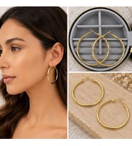 Premium Parlak ve Şık Gold Renk Büyük İnce 316L Çelik Kadın Halka Küpe