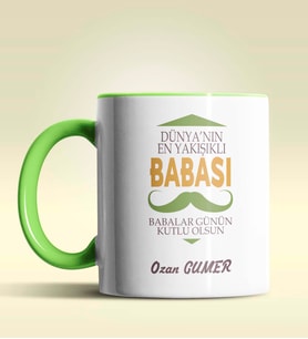 Kişiye Özel Dünya'nın En Yakışıklı Babası Tasarımlı Siyah Kupa (Yeşil)
