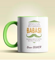 Kişiye Özel Dünya'nın En Yakışıklı Babası Tasarımlı Siyah Kupa (Yeşil)
