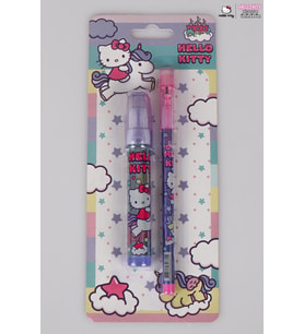 DEKOMUS İLE LİSANSLI HELLO KITTY 2'Lİ KIRTASİYE SETİ SİLGİLİ GEÇMELİ KURŞUN KALEM VE ROKET SİLGİ (Krem)