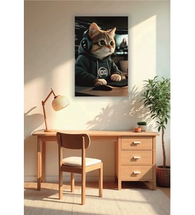 Yazılımcı Kedi Temalı Cam Tablo