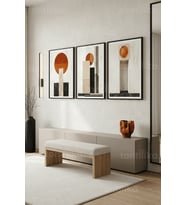 Modern Geometrik Minimalist Soyut Formlar 3’lü Ahşap Çerçeveli Tablo Seti