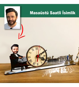 Karikatür Erkek Model Masaüstü Saatli İsimlik m9