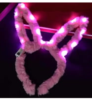 Led Işıklı Peluş Pofuduk Tavşan Kulak Tavşan Taç Pembe 17X23 cm