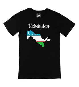 Özbekistan Haritalı ve Bayraklı Siyah Tişört