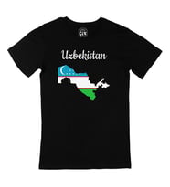 Özbekistan Haritalı ve Bayraklı Siyah Tişört