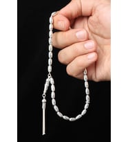Tesbih Erkek Oval Silver Beyaz Bilek Boyu Gümüş 925 Ayar Tesbih