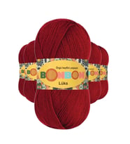 Northcity Lüks Patik İpi Yünü Koyu Kırmızı 5'li Set - %100 Akrilik Bonbon Yün (240m x 5 Yumak)