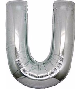 Pazariz  U (Silver) Harf Folyo Balon - 90 cm - Gümüş Folyo Harf Balon
