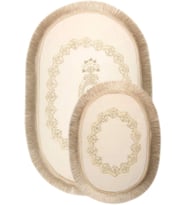 Oval Krem Püsküllü 3lü Klozet Takımı Çeyizlik Banyo Halısı Paspası Seti