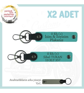 Yol Arkadaşlarına Özel İsim Plaka, 0 Rh (+) Kan Grubu Yazılı Kişiye Özel x2 Anahtarlık, K Turkuaz-Gr (Çok Renkli)
