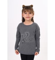 Toontoy Kız Çocuk Taş İşlemeli Şerit Detaylı Tişört (Antrasit Melanj)