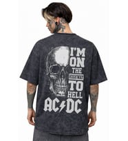 Tasarım Kurukafa AC DC Rock Metal Müzik Grubu Sırt Baskılı Unisex Oversize Eskitme Yıkamalı Tişört