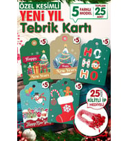 Yılbaşı Hediye Paketi Etiketi 25 Adet 7x4,5 Cm  , 25 Adet Kilitli İp Hediyeli - Happy New Year   Y3-T1017