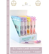#FigürlüKalem Işıklı LED Ergonomik 07 Uçlu Okul Kırtasiye Hediyelik Figürlü Dinazor Tasarımlı Kalem