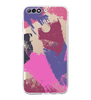 Huawei Y7 2018 Uyumlu Kamera korumalı Kapak Brushstroke Tasarımlı  Şeffaf Kılıf
