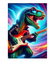 Elektro Gitar Çalan Dinozor Mdf poster