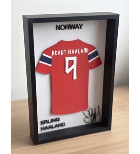 Riva Self Erling Haaland Norveç Milli Takımı 3D Duvar Tablosu - Futbolcu İmza Tasarımlı Dekoratif Çerçeve