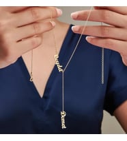 Kişiye Özel 925 Ayar Gümüş Şık Sallantılı Çift İsim Kolye (Gold)