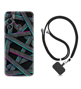 Tecno Pova Neo Kılıf Silikon Boyun Askılı İpli Desenli Silikon Gri Zigzag 1706