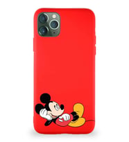 Apple iPhone 11 Pro Max Soft Premier Kapak Mickey Mouse-F Tasarımlı Silikon Kılıf - Kırmızı (Şeffaf)