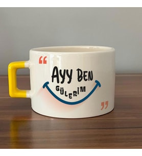 Ayy Benim Gülerim Baskılı Sarı Kulplu C Fincan
