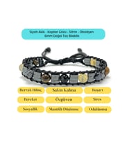 Sertifikalı Siyah Akik - Kaplan Gözü - Sitrin - Obsidyen  6mm Doğal Taş Makrome Bileklik