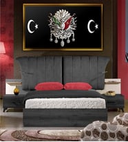 Tablore Siyah Zemin Osmanlı Arması Ve Ay Yıldız Tablosu Çerçeveli Kanvas Tablo Modern Salon Dekoru