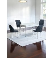 Florn Beyaz 80 x 132 Açılabilen MDF Masa Metal Ayaklı Mutfak Masası Takımı 4 Füme Desen Sandalye