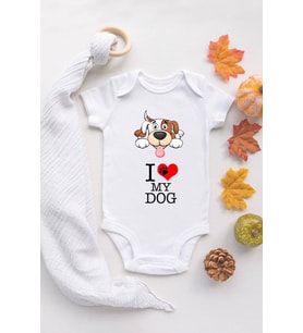 Unisex Bebek Sevimli Köpek Organik Baskılı Uzun  %100 Pamuklu Zıbın