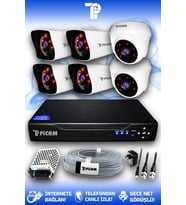 PICAM 6 Kameralı Kare 2 İç Kamera Set HDD'siz Full HD Gece Görüşlü Güvenlik Kamerası Sistemi