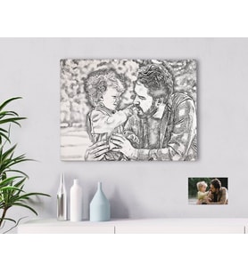 BK Gift Kişiye Özel Tam Boy Karakalem Baba ve Oğul Karikatürlü Kanvas Tablo-1