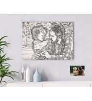 BK Gift Kişiye Özel Tam Boy Karakalem Baba ve Oğul Karikatürlü Kanvas Tablo-1