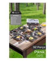 Piev Taşınabilir 32 Parça 6 Kişilik Piknik Seti Antrasit