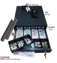 Montaj Askılı ve Kolay Açma Düğmeli Orta Boy Para Çekmecesi 4 Kağıt 5 Madeni Para Gözlü 33,5x37x9cm