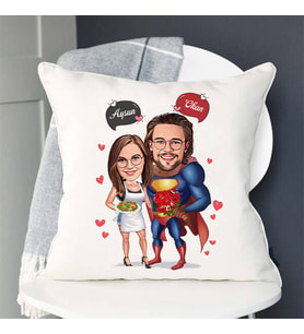 Kişiye Özel Romantik Kahraman ve Sevgilisi Karikatürlü Yastık